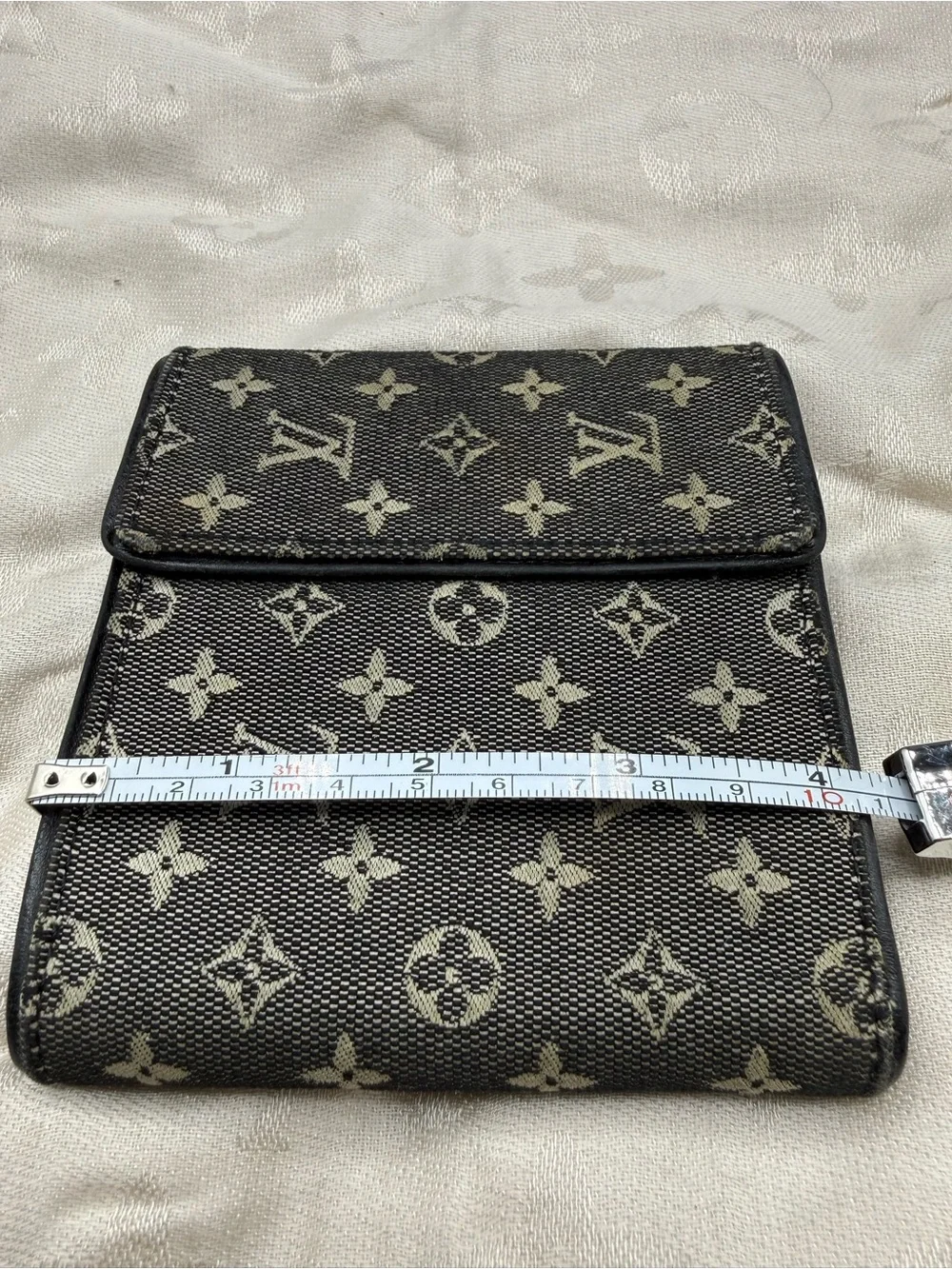 Louis Vuitton mini lin Black & Beige Monogram Compact Fold Wallet Denim
